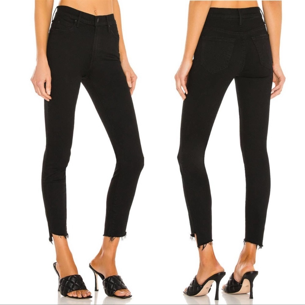 MOTHER Stunner Zip Ankle Step Fray Wash Not Guilty 26 Black Denim JEans